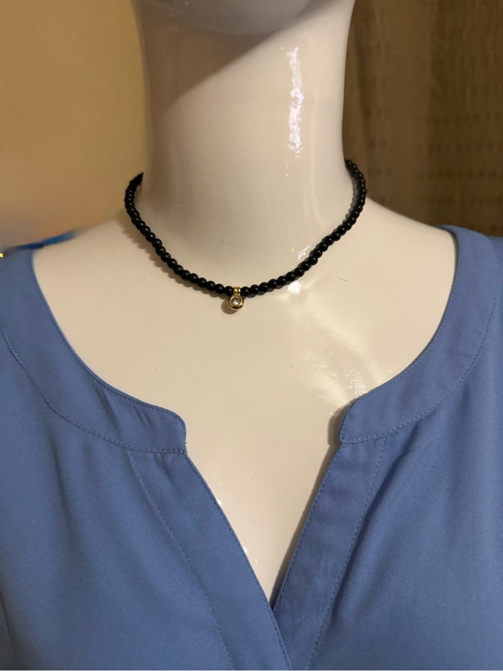 Erwin Pearl-Black Beaded Choker Necklace featuring a bezel-set solitaire crystal